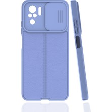 Case 4U Xiaomi Redmi Note 10 4g Kılıf Sürgülü Niss Slide Kamera Korumalı Deri Görünümlü Leke Tutmaz Lüks Silikon Lila