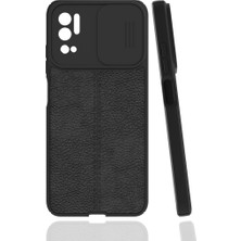 Case 4U Xiaomi Redmi Note 10 5g Kılıf Sürgülü Niss Slide Kamera Korumalı Deri Görünümlü Leke Tutmaz Lüks Silikon Siyah