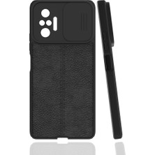 Case 4U Xiaomi Redmi Note 10 Pro Kılıf Sürgülü Niss Slide Kamera Korumalı Deri Görünümlü Leke Tutmaz Lüks Silikon Siyah