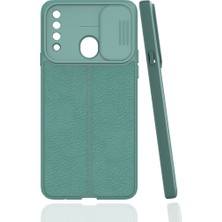 Case 4U A20s Uyumlu Kılıf Sürgülü Niss Slide Kamera Korumalı Deri Görünümlü Leke Tutmaz Lüks Silikon Yeşil