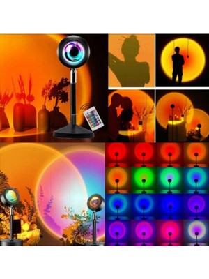 Siyah Tripod Projeksiyon Lambası – Uzaktan Kumandalı 16 Renk RGB Gün Batımı Işığı, Fotoğraf ve Video Çekimleri İçin Stabil