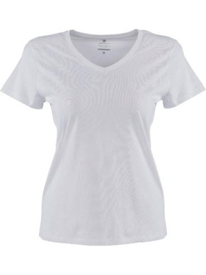 Lumberjack Basic Modal Kadın Beyaz Basic V Yaka Tişört