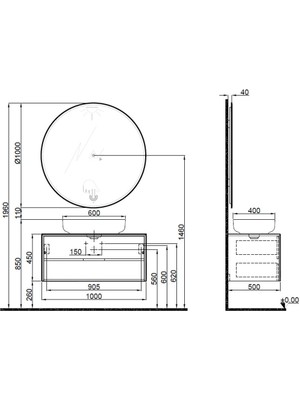 Kale Zero 2.0 100 cm Beyaz-Meşe Banyo Dolabı Takımı