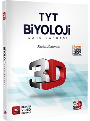 3D Yayınları TYT Biyoloji Soru Bankası Tamamı Video Çözümlü