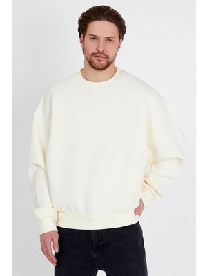 Jahr Marc Basic Oversize Krem Rengi Erkek Sweatshirt