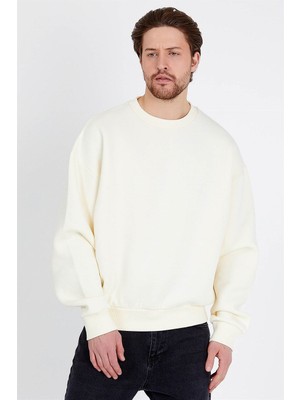 Jahr Marc Basic Oversize Krem Rengi Erkek Sweatshirt