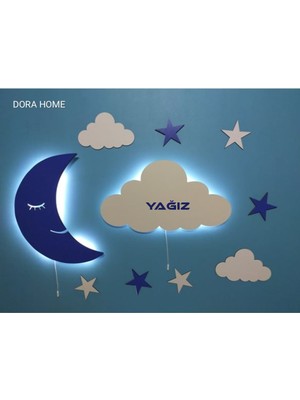 Dora Home Dorahome Dekoratif Ay Bulut Tasarım Gece Lambası Kişiye Özel Ledli