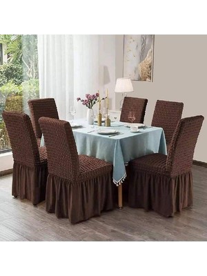 Tuchmall Sandalye Kılıfı Likrali Bürümcük Etekli Örtü 6ADET