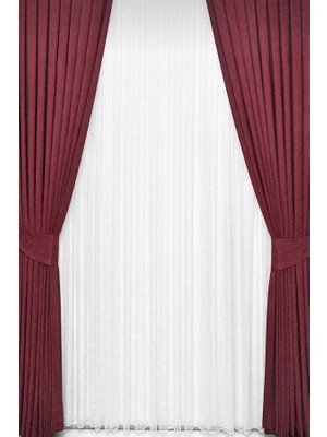 Yuka Diamond Çift Kanat Bordo Kadife Dokulu Sık Pileli Düz Ada Fon Perde Sade100 x 250