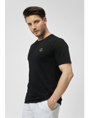 The Socks Company Rasta Peace Bisiklet Yaka Rahat Kalıp Nakışlı Siyah Unisex Kutulu T-Shirt