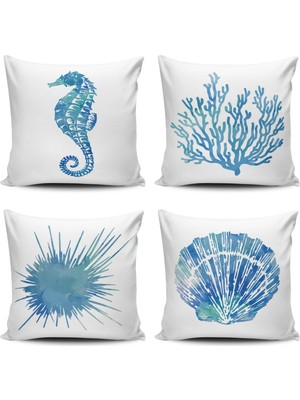 Alkan Homes Marin Desenli 4'lü Kombinli Dijital Baskılı Kırlent Kılıfı