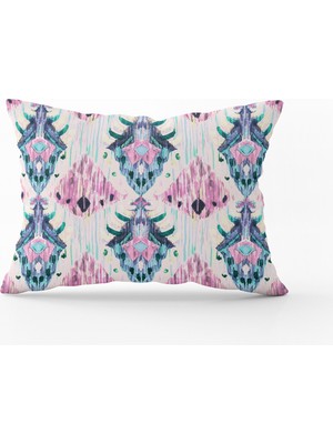 Cango Home Pembe Mavi Etnik Dekoratif Kırlent Yastık Kılıfı - CGH183-3550 Çift Tarafı Baskılı