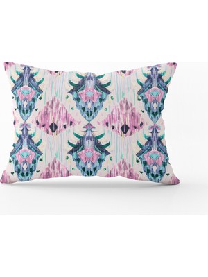 Cango Home Pembe Mavi Etnik Desenli Kırlent Yastık Kılıfı - CGH256-3550 Çift Tarafı Baskılı