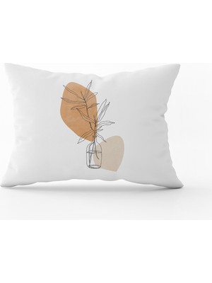 Cango Home Turuncu Krem Modern Soyut Çiçekli Dekoratif Kırent Kılıfı - CGH277-3550 Çift Tarafı Baskılı