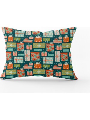 Cango Home Turuncu Yeşil Yılbaşı Temalı Dijital Baskılı Kırlent Yastık Kılıfı - CGH292-3550 Çift Tarafı Baskılı