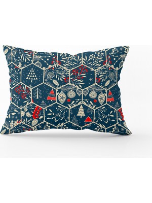Cango Home Kırmızı Lacivert Yılbaşı Temalı Dijital Baskılı Kırlent Yastık Kılıfı - CGH301-3550 Çift Tarafı Baskılı