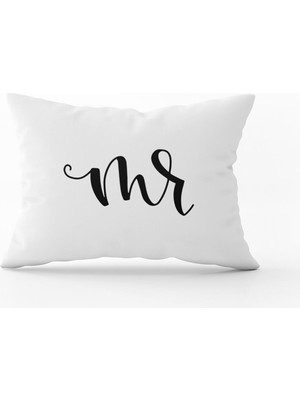 Cango Home Beyaz Siyah Mr. Erkek Dijital Baskılı Kırlent Yastık Kılıfı - Beyaz - CGH321-3550 Çift Tarafı Baskılı