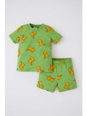 DeFacto Erkek Bebek Regular Fit Dinozor Baskılı Pamuklu Kısa Kollu Şort Pijama Takım X6432A222SM