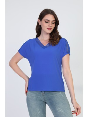 Ella Camelia Kadın Dantel Detaylı Bluz 5010027 Saks