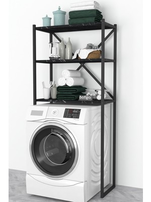 Bofigo 3 Raflı Metal Banyo Düzenleyici Metal Banyo Rafı Çamaşır Makinası Üstü Bendir