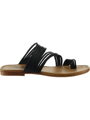 Bueno Shoes Siyah Deri Kadın Düz Terlik