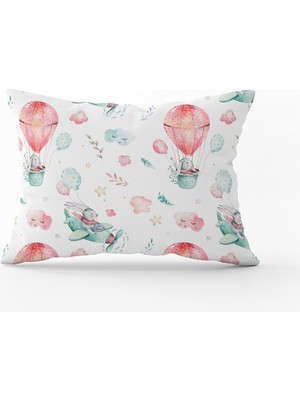 Cango Home Pembe Turkuaz Çocuk Helikopter Balon Desenli Kırlent Yastık Kılıfı - CGH014-3550 Çift Tarafı Baskılı