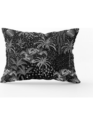 Cango Home Beyaz Siyah Tropikal Palmiyeli Kırlent Yastık Kılıfı - CGH038-3550 Çift Tarafı Baskılı