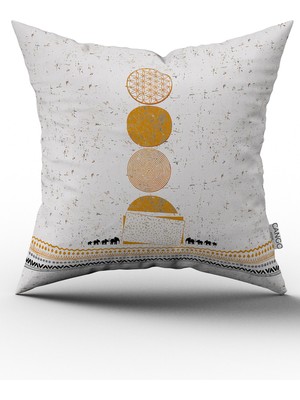 Cango Home Sarı Krem Bohem Tarz Fil Desenli Dijital Baskılı Kırlent Kılıfı CGH938