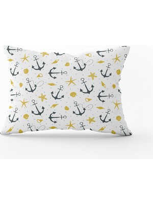 Cango Home Mavi Sarı Marin Desenli Kırlent Yastık Kılıfı - CGH015-3550 Çift Tarafı Baskılı