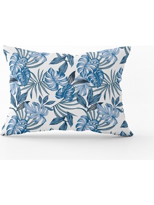 Cango Home Mavi Beyaz Tropikal Yaprak Desenli Kırlent Yastık Kılıfı - CGH020-3550 Çift Tarafı Baskılı