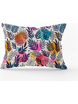 Cango Home Krem Çok Renkli Yaprak Desenli Kırlent Yastık Kılıfı - CGH063-3550 Çift Tarafı Baskılı