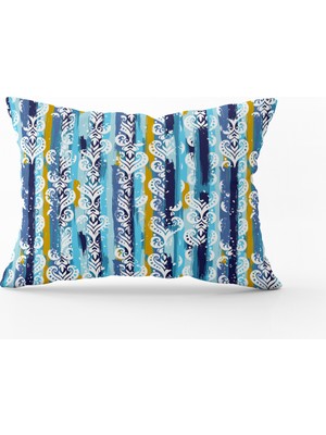 Cango Home Mavi Beyaz Çizgili Kırlent Yastık Kılıfı - CGH070-3550 Çift Tarafı Baskılı