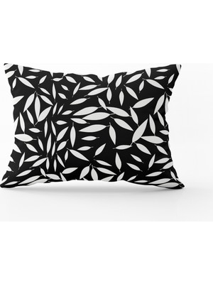 Cango Home Siyah Beyaz Yapraklı Kırlent Yastık Kılıfı - CGH072-3550 Çift Tarafı Baskılı
