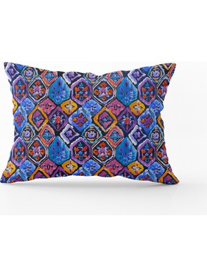 Cango Home Mavi Turuncu Etnik Desenli Kırlent Yastık Kılıfı - CGH265-3550 Çift Tarafı Baskılı