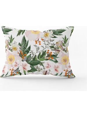 Cango Home Yeşil Beyaz Çiçekli Dijital Baskılı Kırlent Yastık Kılıfı - CGH310-3550 Çift Tarafı Baskılı