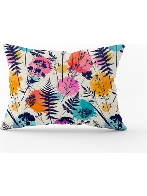 Cango Home Krem Çok Renkli Yaprak Desenli Kırlent Yastık Kılıfı - CGH080-3550 Çift Tarafı Baskılı