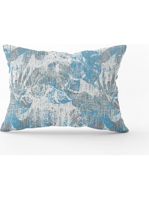 Cango Home Mavi Beyaz Yaprak Desenli Kırlent Yastık Kılıfı - CGH100-3550 Çift Tarafı Baskılı