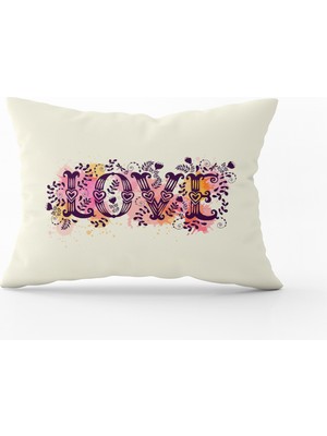 Cango Home Krem Pembe Love Yazılı Kırlent Yastık Kılıfı - CGH111-3550 Çift Tarafı Baskılı