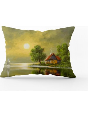 Cango Home Yeşil Sarı Doğa Manzaralı Kırlent Yastık Kılıfı - CGH145-3550 Çift Tarafı Baskılı