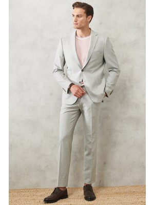 ALTINYILDIZ CLASSICS Erkek Açık Gri Slim Fit Dar Kesim Mono Yaka Desenli Klasik Takım Elbise