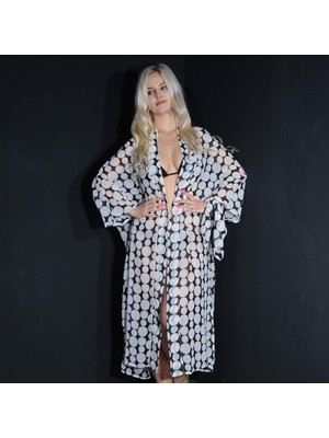 Tedz Collection Paredora Beyaz Daire Desenli Kimono Pareo