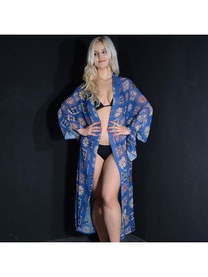 Tedz Collection Paredora Mavi Geometrik Desenli Kimono Pareo