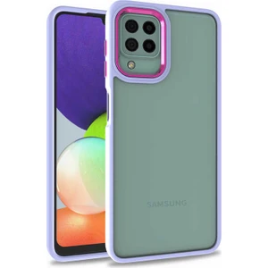 Case 4u Galaxy A12 / M12 Kılıf Kamera Çıkıntılı Arkası Kristal Şeffaf Hassas Tuşlu Renkli Kenarlı Flora Kapak Lila