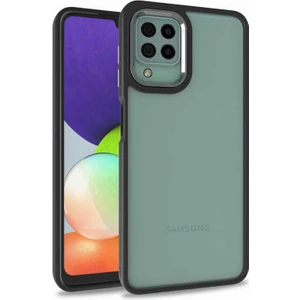 Case 4u Galaxy A12 / M12 Kılıf Kamera Çıkıntılı Arkası Kristal Şeffaf Hassas Tuşlu Renkli Kenarlı Flora Kapak Siyah