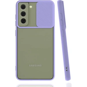 - Samsung Galaxy S22 - Kılıf Slayt Sürgülü Arkası Buzlu Lensi Kapak - Lila - T21732