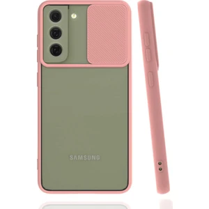 - Samsung Galaxy S22 - Kılıf Slayt Sürgülü Arkası Buzlu Lensi Kapak - Pembe Açık - T21732
