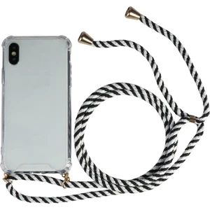 Samsung Galaxy A40 A405 Kılıf Omuz Boyun Askılı Ipli Şeffaf Antişok X-Rop Kılıf Dört Köşeli Darbe Koruma