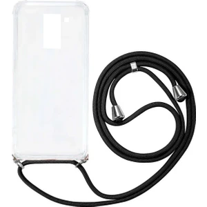 Samsung Galaxy A8 2018 A530 Kılıf Omuz Boyun Askılı Ipli Şeffaf Antişok X-Rop Kılıf Dört Köşeli Darbe Koruma