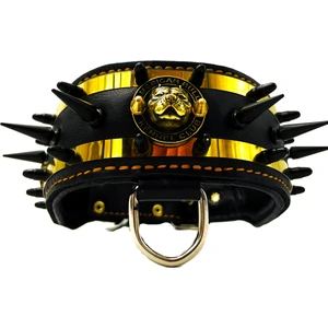 Tasma Market Çivili American Bully Deri Köpek Boyun Tasması Siyah - Sarı