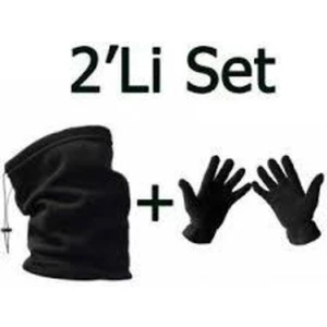 Erkek Siyah  Kışlık Polar Boyunluk + Polar Eldiven Polar